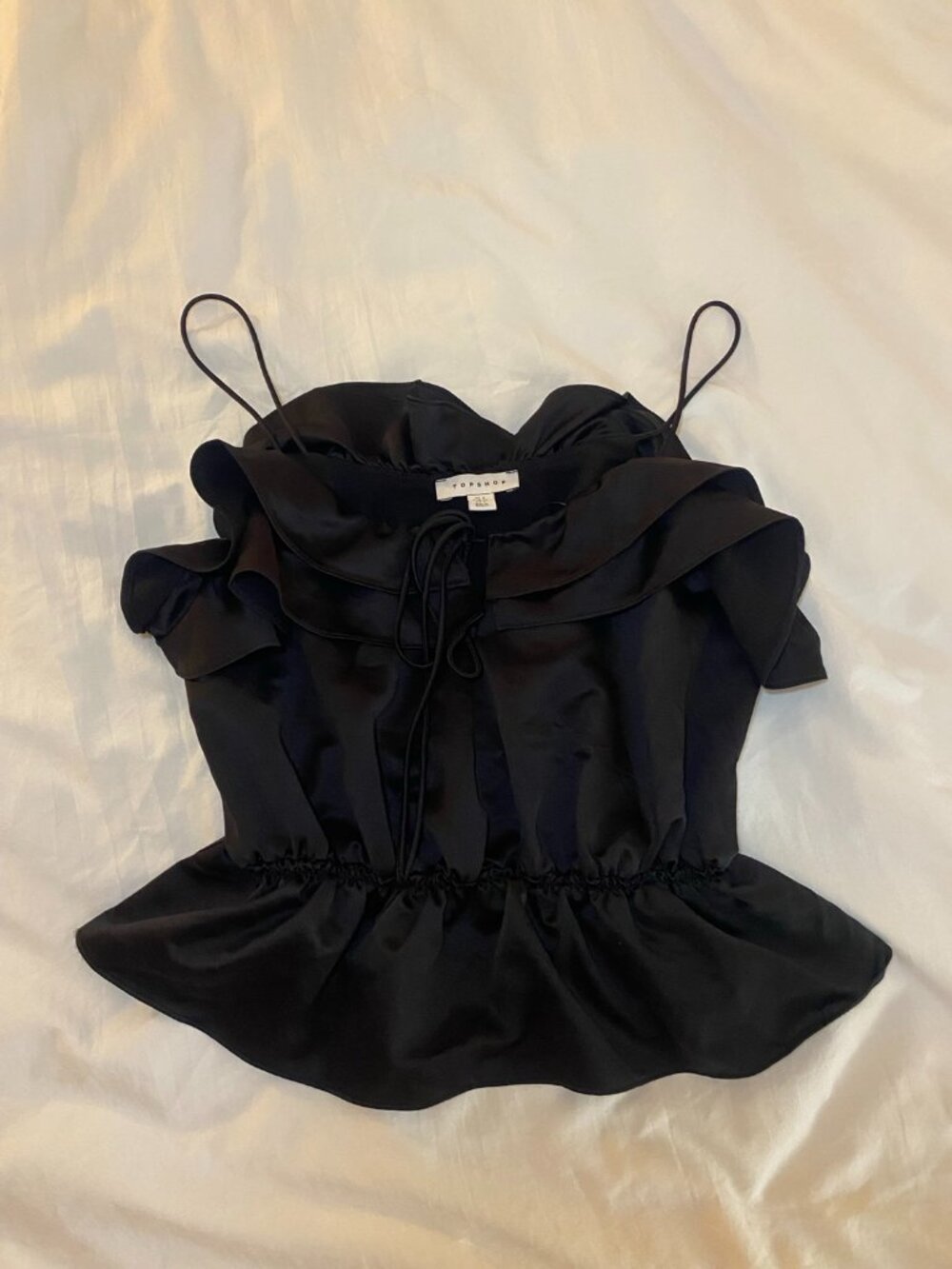 Topshop Black Satin Ruffle Cami Top | Size UK 6
